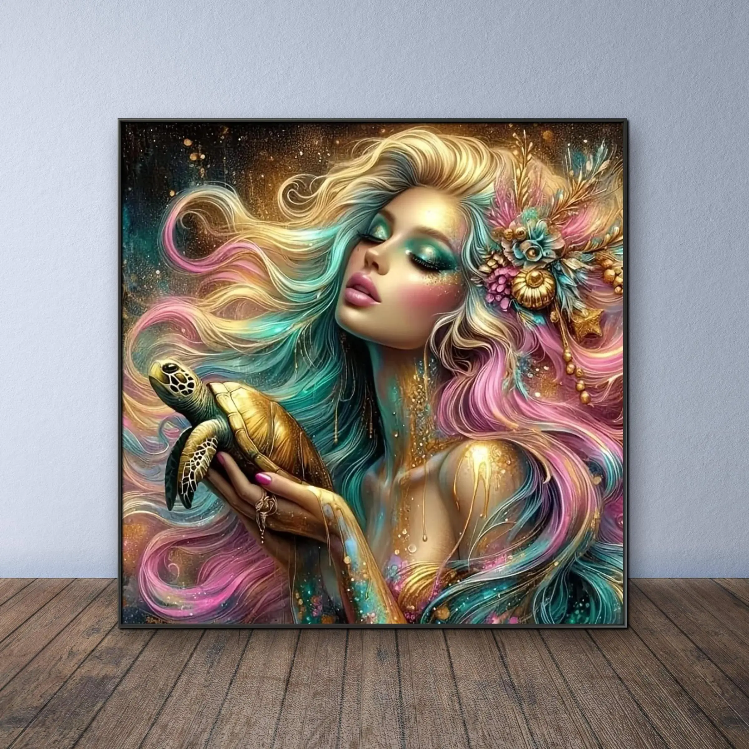 Mermaid Teenager & Turtle Pattern DIY Diamond Arts Colorful Painting Kit without Frame, DIY 5D Diamond Arts Colorful Painting Kit, Wall Art Decor for Home