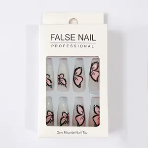 Wavymy Hair 1 Set  Fake Nail ,Fashion Press On Nail For Women & Girls DIY Nail Art ,Elesgant Stick On Nail Kit Random Color