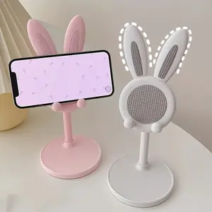 Phone Stand, Easter Bunny Cute Pink Floral Design with Bunny Ears & Bow, Adjustable Height 0°-90° Sturdy Construction, Durable ABS Material, Smartphone Desktop Organizer for Home Office Decor, Playful Design, Stand Phone Length Adjustment