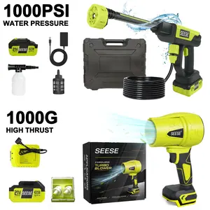 【DealsForYouDays】SEESE 21V Cordless Car Cleaning Kit with 1000 PSI Pressure Washer & 1000G Turbo Leaf Blower | Portable Power Washer and Air Duster for Car Washing, Drying, Patio & Garden | Fathers Day Gift