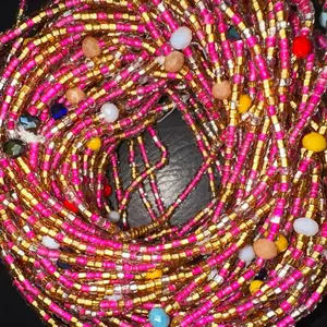 Handmade Waist Beads - Colorful Beaded Design with Multi-Color Threads and Various Shapes