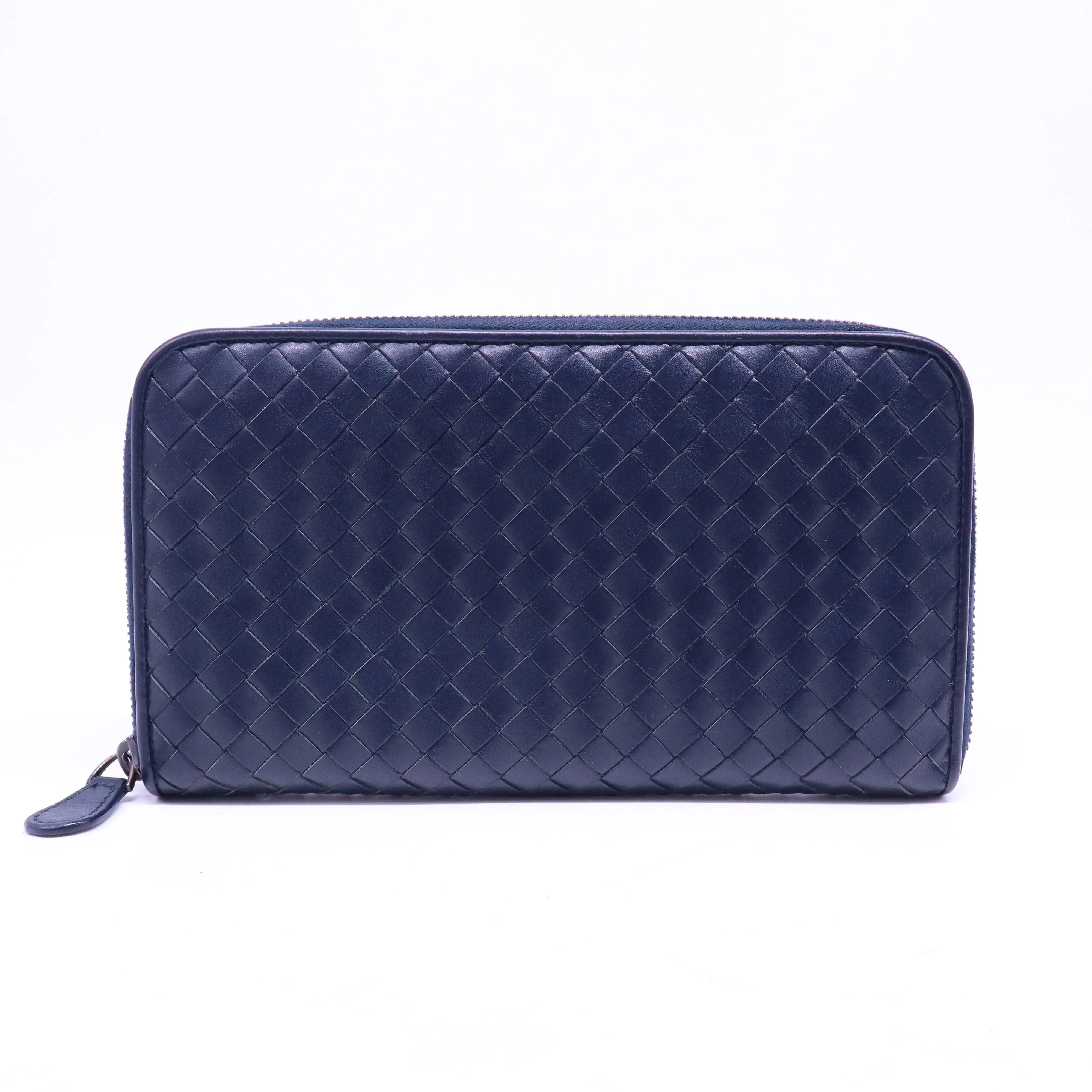Pre-owned Bottega Veneta leather Small Leather Goods Purple Intrecciato Zip Around Continental Wallet