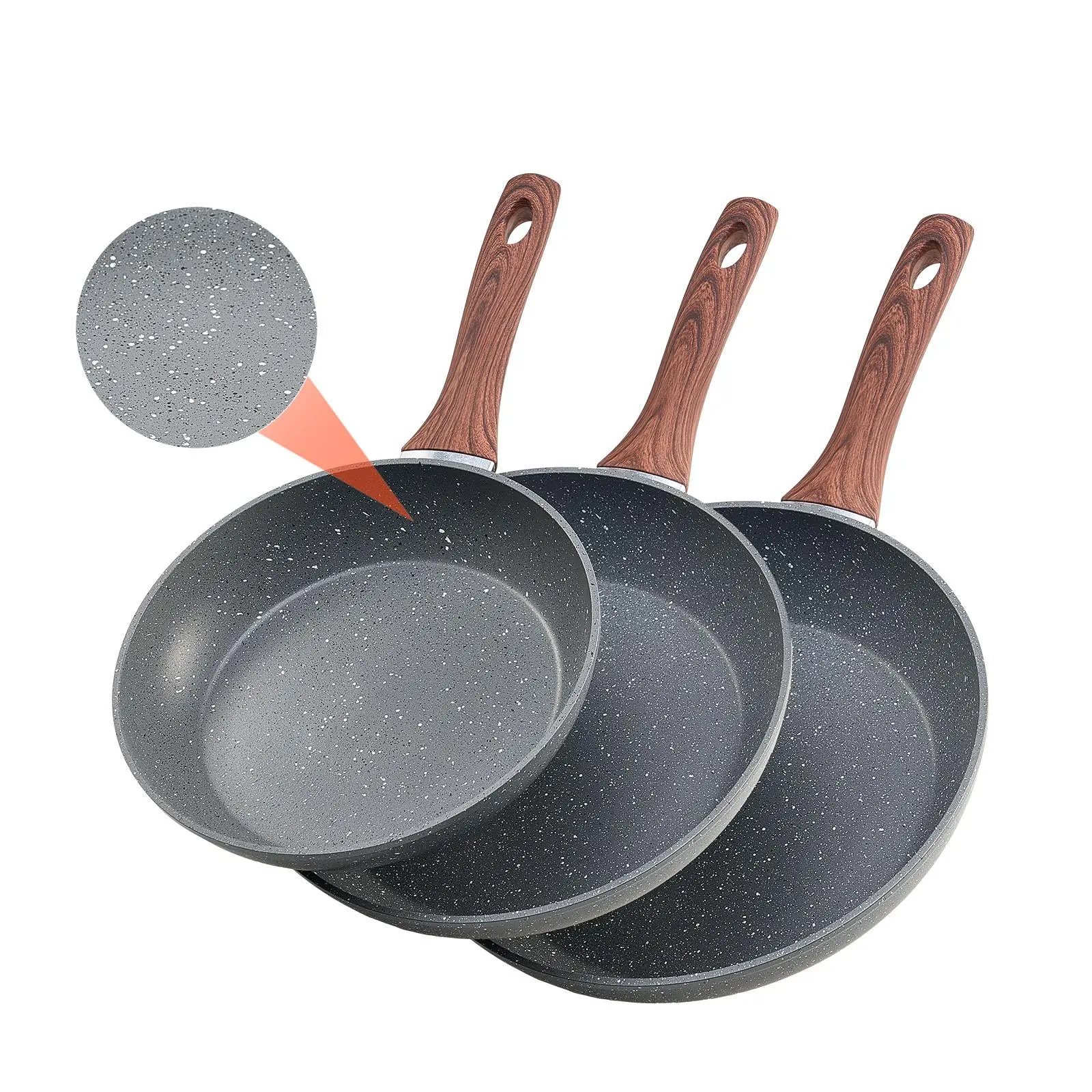 【Summerfinds】VEVOR Frying Pan Skillet,  , Aluminum Egg Fry Pans, 3 Piece Set (9.5, 11, 12 in), Nonsitck Heavy-Duty Skillets with Heat-Resistant Handle, Chef's Kitchen Cookware, for Gas, Electric, Induction, Grey