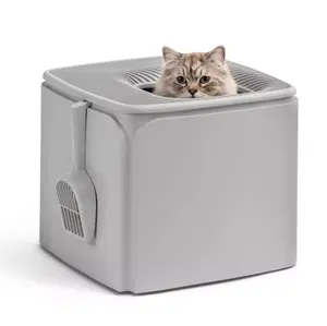 IRIS Premium Top Entry Enclosed Square Cat Litter Box, Spacious Covered Cat Litter Pan with Scoop Included, Low Scatter Design and Odor Reducing Enclosure for Multi Cat Homes and Indoor Pet Care