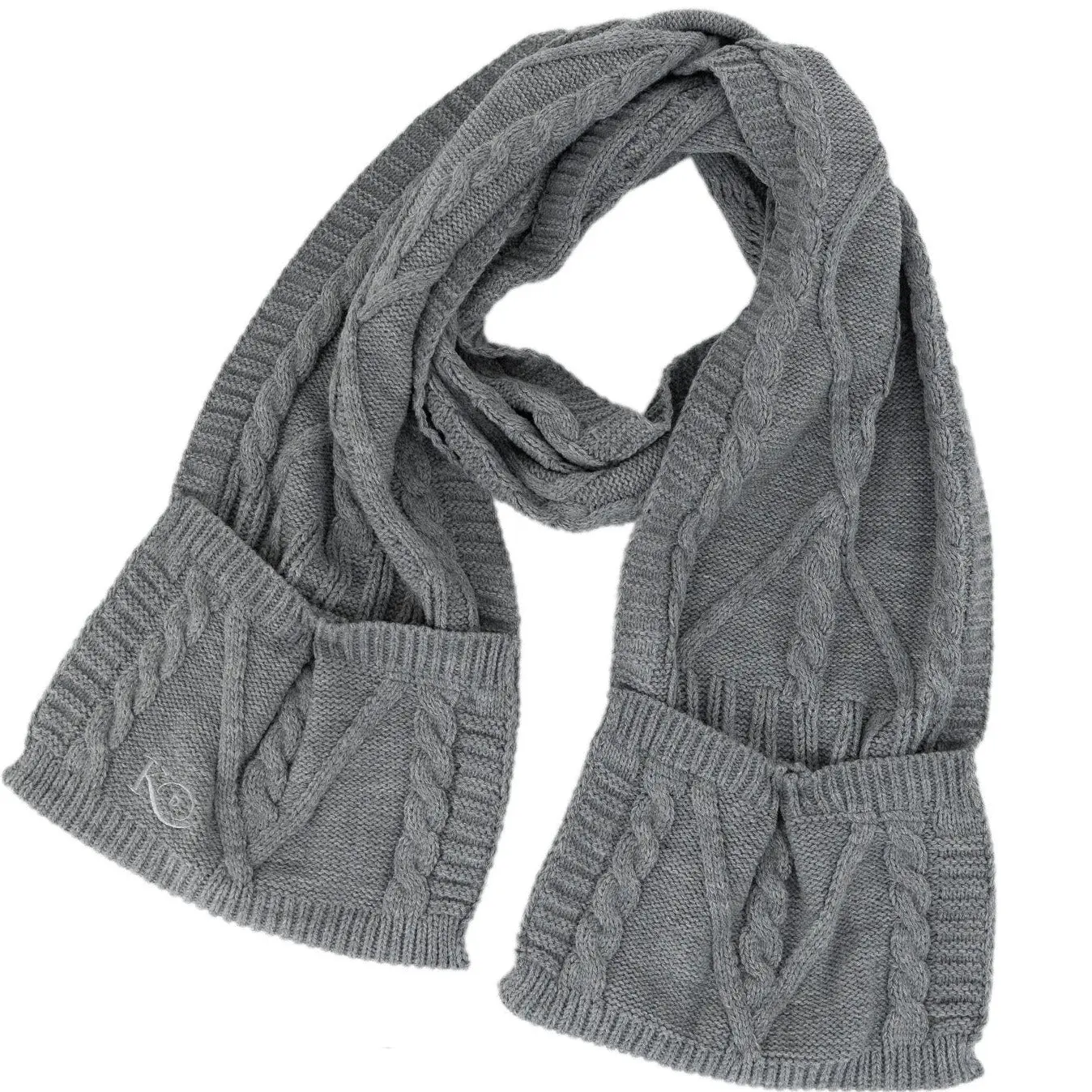 Cable Knit Scarf with Deep Front Pockets