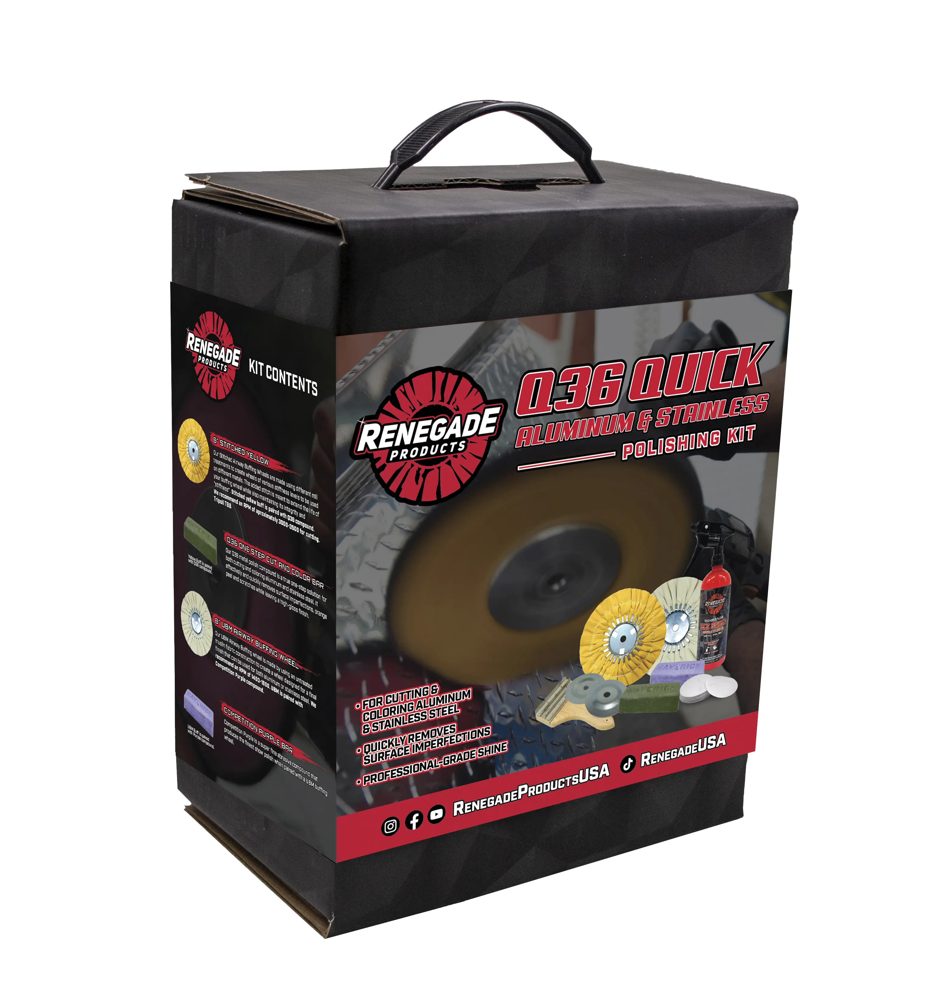 Renegade Products Q36 Quick Aluminum & Stainless Polishing Mini Kit – One-Step Buffing & Finishing System for Aluminum & Stainless Steel