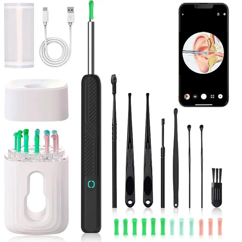 Electric Earwax Removal Tool Set with Camera, Portable 360° Wide Angle Ear Cleaner with Type-C Rechargeable, Waterproof Endoscope Ear Cleaning Tool, Earwax Remover, Earwax Removal Kit with Camera
