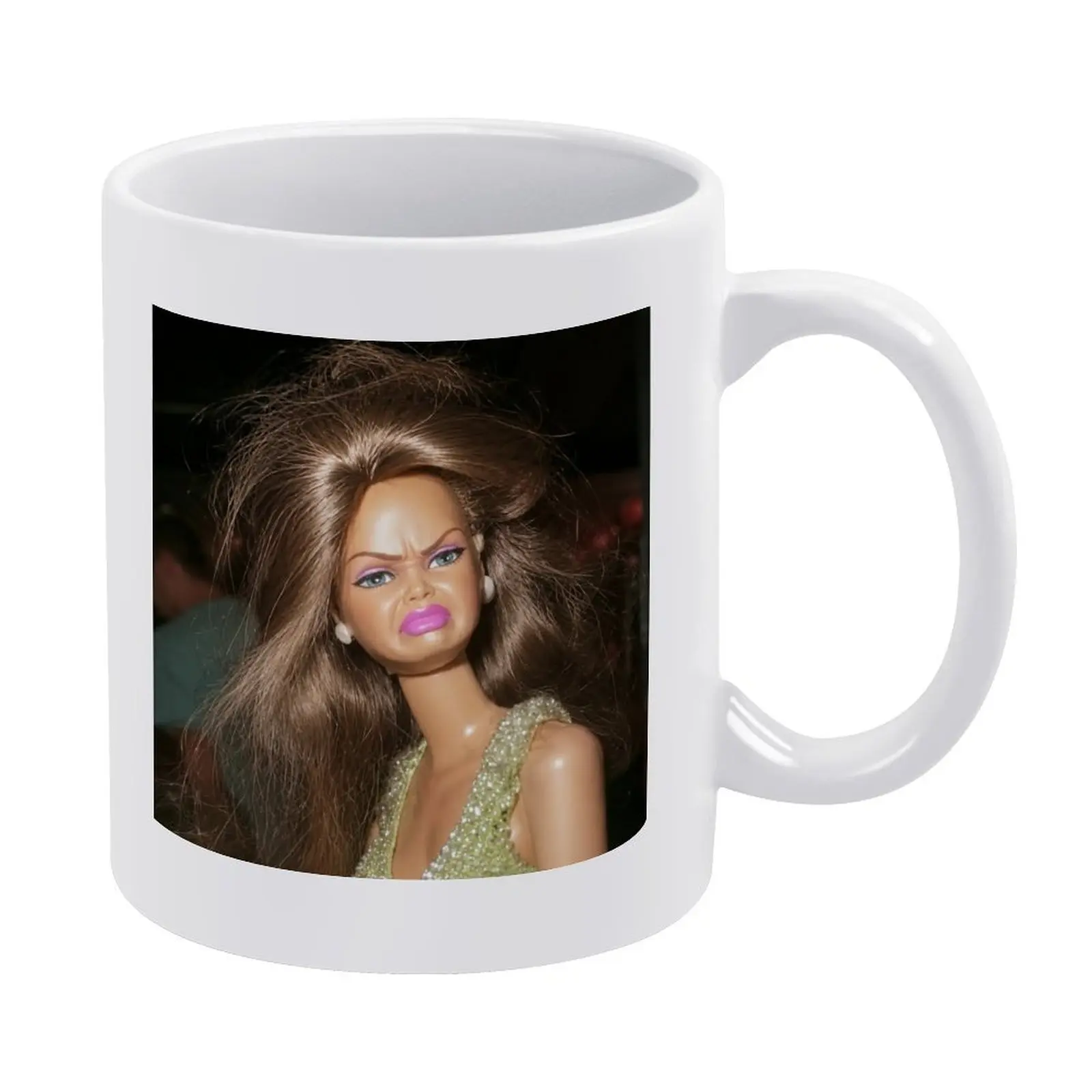 Funny Reaction Face Mug, Vintage Doll Expression Coffee Cup, Unique Gift Mug, Humorous Home Office Drinkware