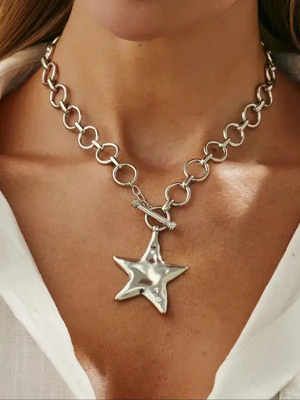 Boho Geometric Star Circle Pendant Necklace for Women, Elegant Bohemian Statement Necklace, Fashion Daily Wear Party Jewelry Gift