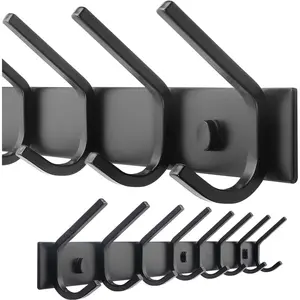 Coat Rack Wall Mounted,8 Coat Hooks for  Coats,24" Heavy Duty Metal Double Hook Rack Rail Coat Hanger Wall Mount for Clothes Entryway Jacket,Black