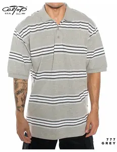 Caltop Sportswear Striped Polo Shirt - Short Sleeve Button Up Knit, Casual Breathable, Available in Various Colors - Day