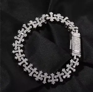 Holy Shine Cross Bracelet - Diamond-Inspired Links with Cubic Zirconia Stones, Silver-Tone Finish, Unisex Design, Durable Clasp, Faith Symbol