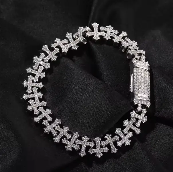 Holy Shine Cross Bracelet - Diamond-Inspired Links with Cubic Zirconia Stones, Silver-Tone Finish, Unisex Design, Durable Clasp, Faith Symbol