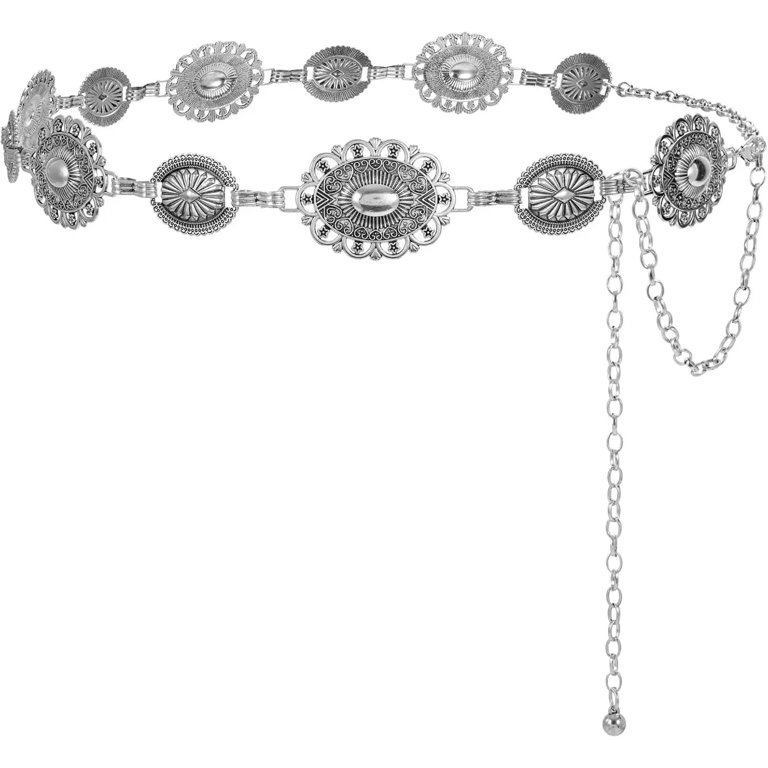 Western Metal Concho Chain Belt for Women Cowgirl Boho Waist 