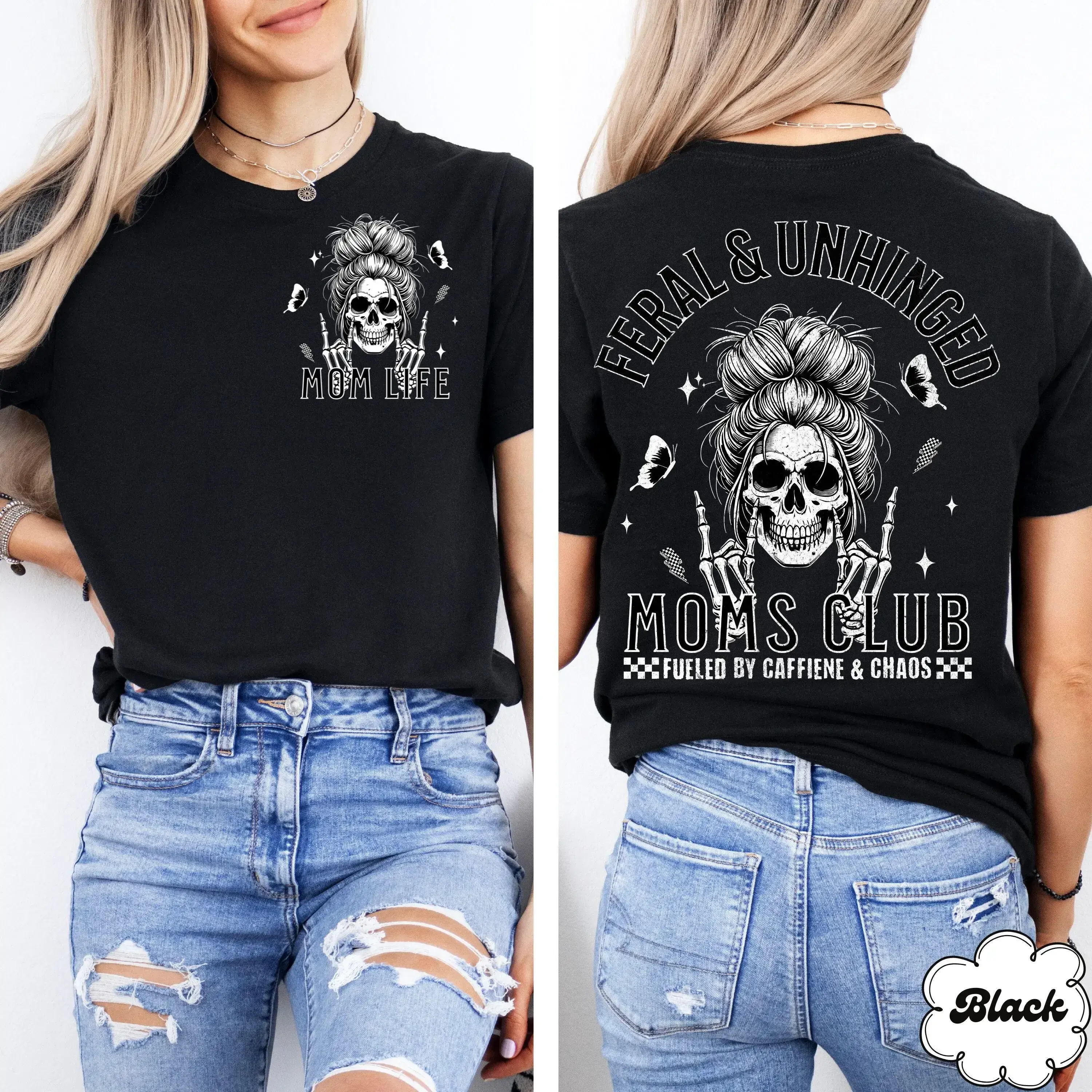 Feral and Unhinged Moms Club Shirt, Skeleton Coffee Mom Shirt, Edgy Mom Graphic Tee, Funny Mom Shirt, Trendy Mom Shirt, Rad Mom Shirt cwj01