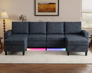 【2-3packages】109-inch U-shaped 3-in-1 comfortable linen 6-seater modular sectional sofa with movable storage, supported by high-density foam and pocket coil springs, chaise lounge design ideal for living room family & friend gatherings
