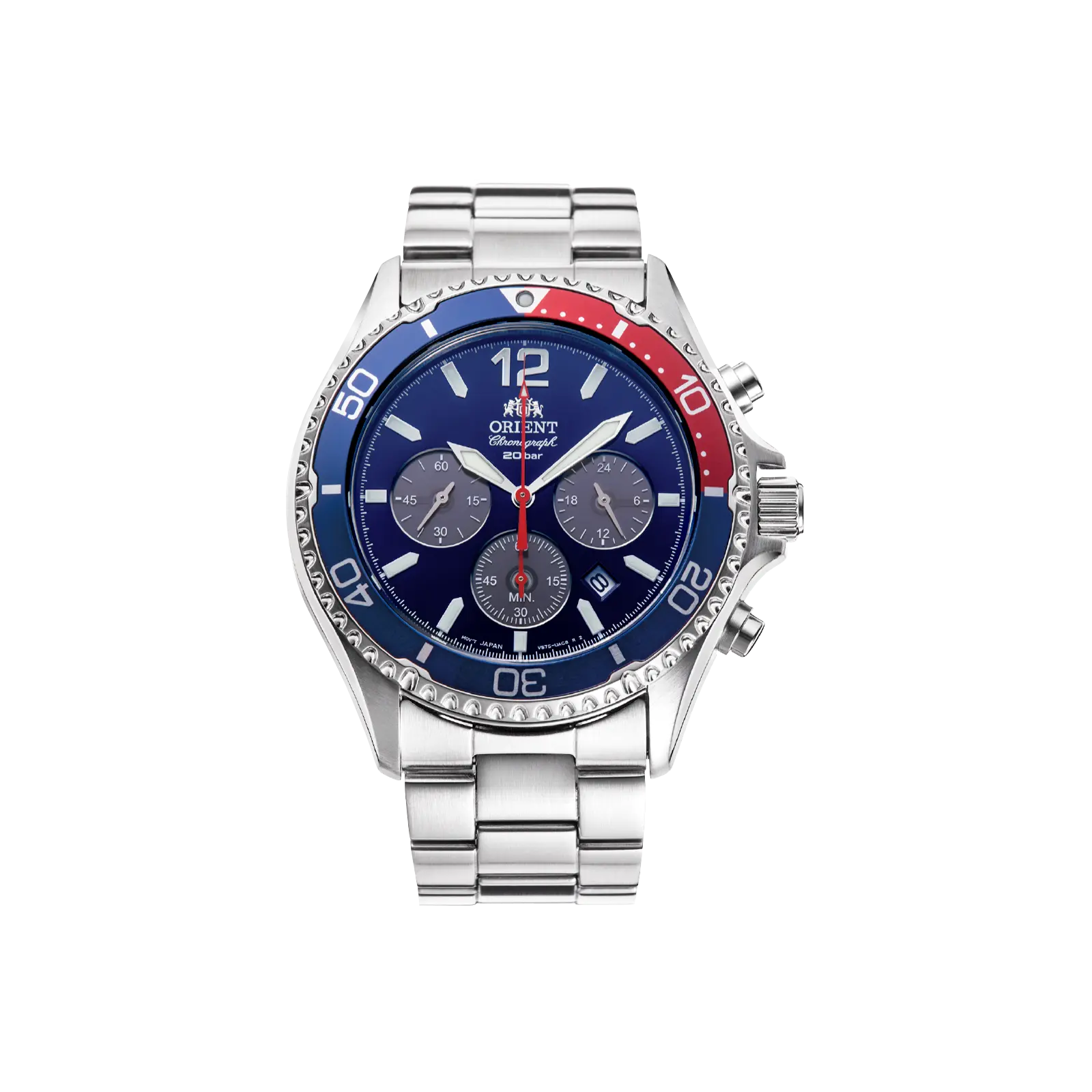 Orient Men's Sports Chronograph Watch - Men's Watches, Stainless Steel Design, Solar Quartz Movement, Blue Dial, Sapphire Crystal, 42.8mm Case, RA-TX0201L10B, Multifunction Wristwatch