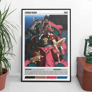 (No Frame) Cowboy Bebop Manga Art Poster, Minimalist Anime Wall Art, Space Cowboy Vintage 90s Gift