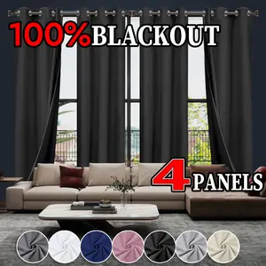 4 panels, laminated coating process curtains, made of polyester material, 100% blackout noise-reducing and heat-insulating Privacy Grommet curtains, with top grommet holes for easy hanging, suitable for various occasions.
