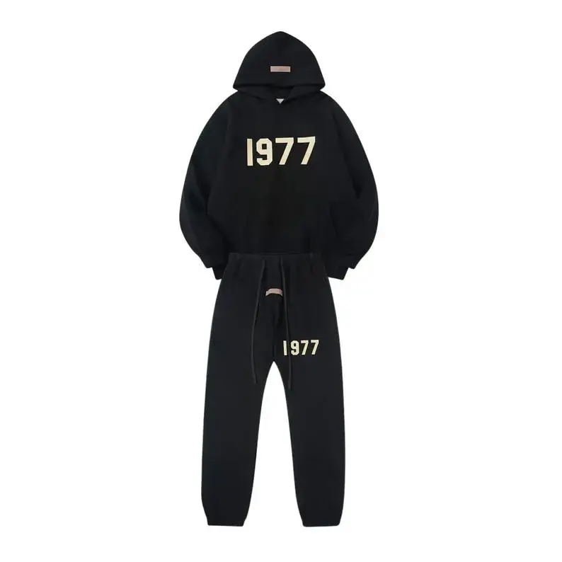 1977 Essential Hoodie & Joggers Set – Matching Unisex Pullover Sweatshirt and Sweatpants, Cozy Streetwear Outfit for Men & Women
