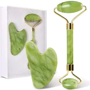 Roller and Gua Sha Tool Set, Available in Jade or Rose Quartz (Skincare Comfort)