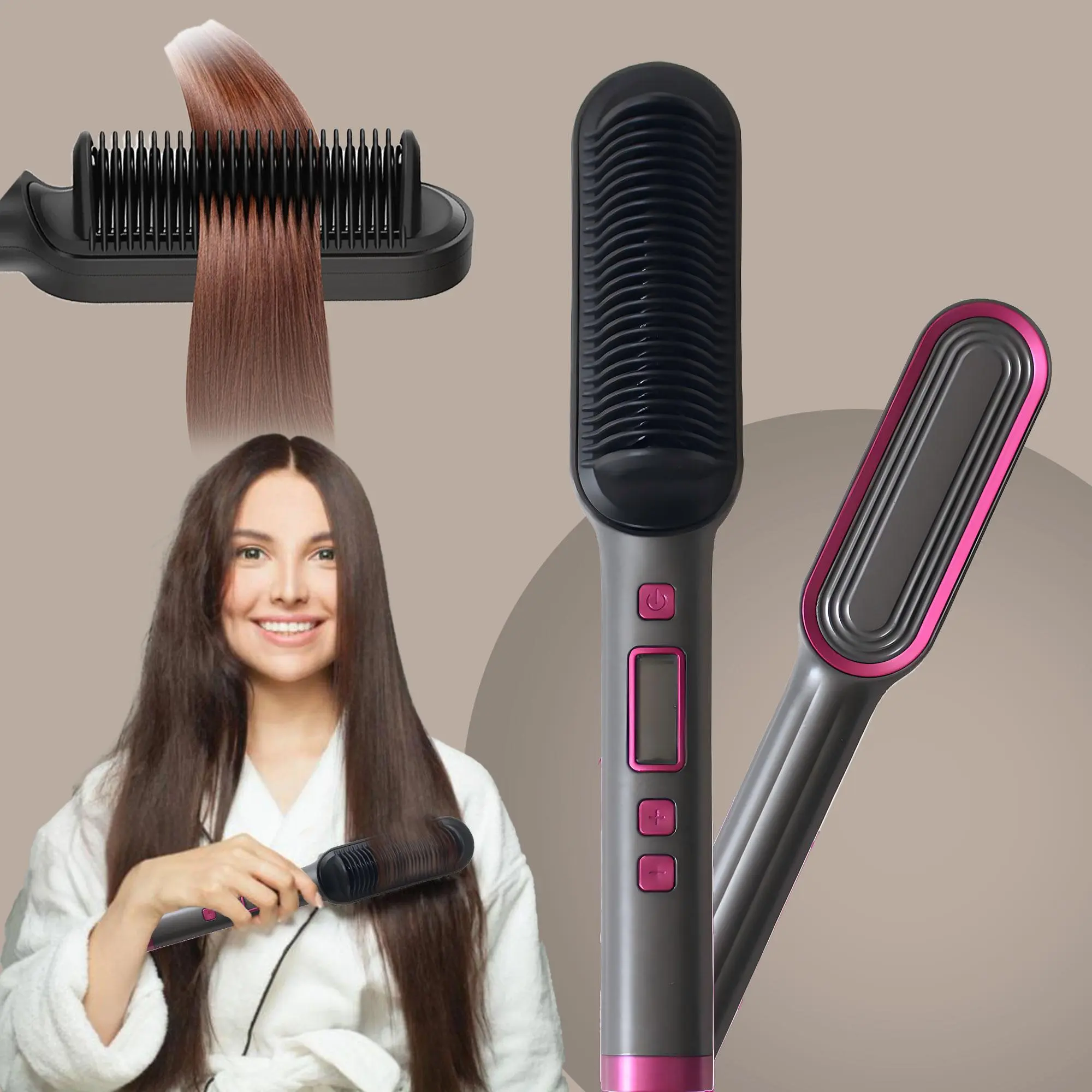 Hair Straightener Brush, thermal brush straightener, Heated Hair Straightener, 20s Fast Heating Hair Straightening Comb, 6-level Temperature Adjustment Hair Styling Tool for Women & Girls, Hair Styler, Adjustable hair straightener