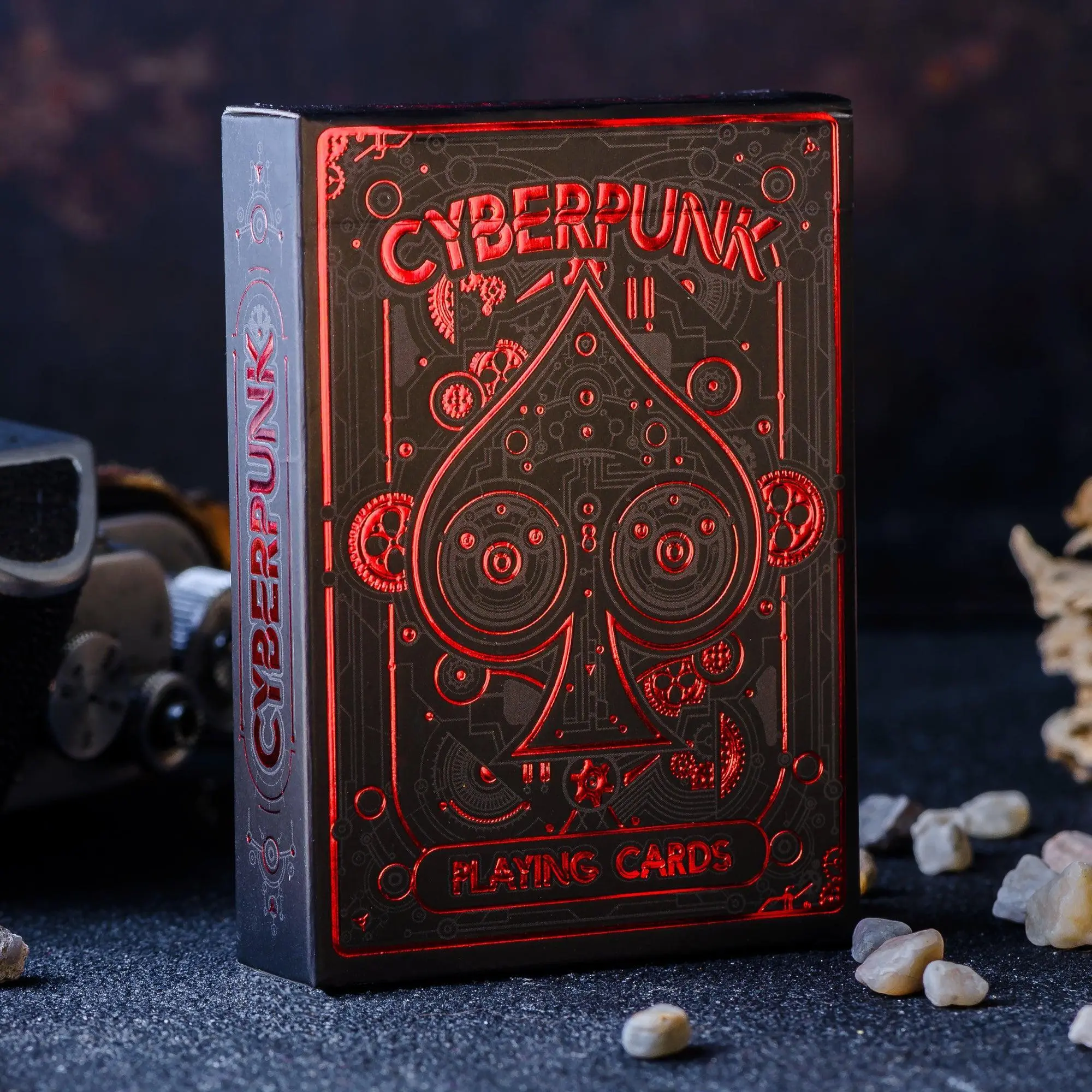 TALKING POINT CARDS Cyberpunk Deck - Hand-Drawn Artwork, Smooth Shuffling, Intricately Embossed Foil Tuckbox, 54 Poker-Size Cards, Free eBook Included Playingcards