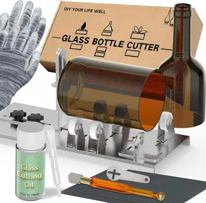 Glass Bottle Cutter, Upgraded Glass Cutter for Bottles with Glass Cutting Oil, Glass Cutting Kit for Wine, Beer, Liquor, Whiskey, Alcohol, Champagne