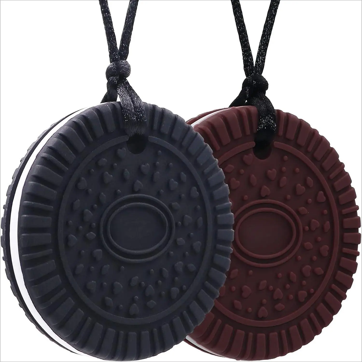 JNS6 Chew Necklaces for Sensory Kids and Adults, 2 Pack Silicone Chewy Necklace for Boys and Girls with Chewing, Autism, ADHD, SPD, Oral Motor Anxiety Pendant for Adults Anxiety Necklace