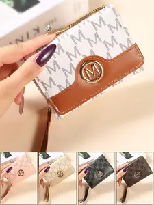 Women's Short Wallet Zipper Tri-Fold, Litchi Texture Letter Wallet, Medium Clutch Purse With Multiple Card Slots, Compact Retro Coin Purse, Ladies Wallet