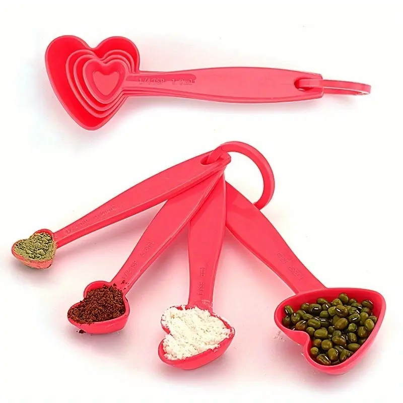 4pcs Set Baking Scoop Measuring Cup Tool, Measuring Cups And Spoons Set, Heart Shaped Measuring Cups and Spoon for Coffee Medicine Powder, Measuring Cups and Spoon for Party, Wedding, Kitchen Measuring Utensils
