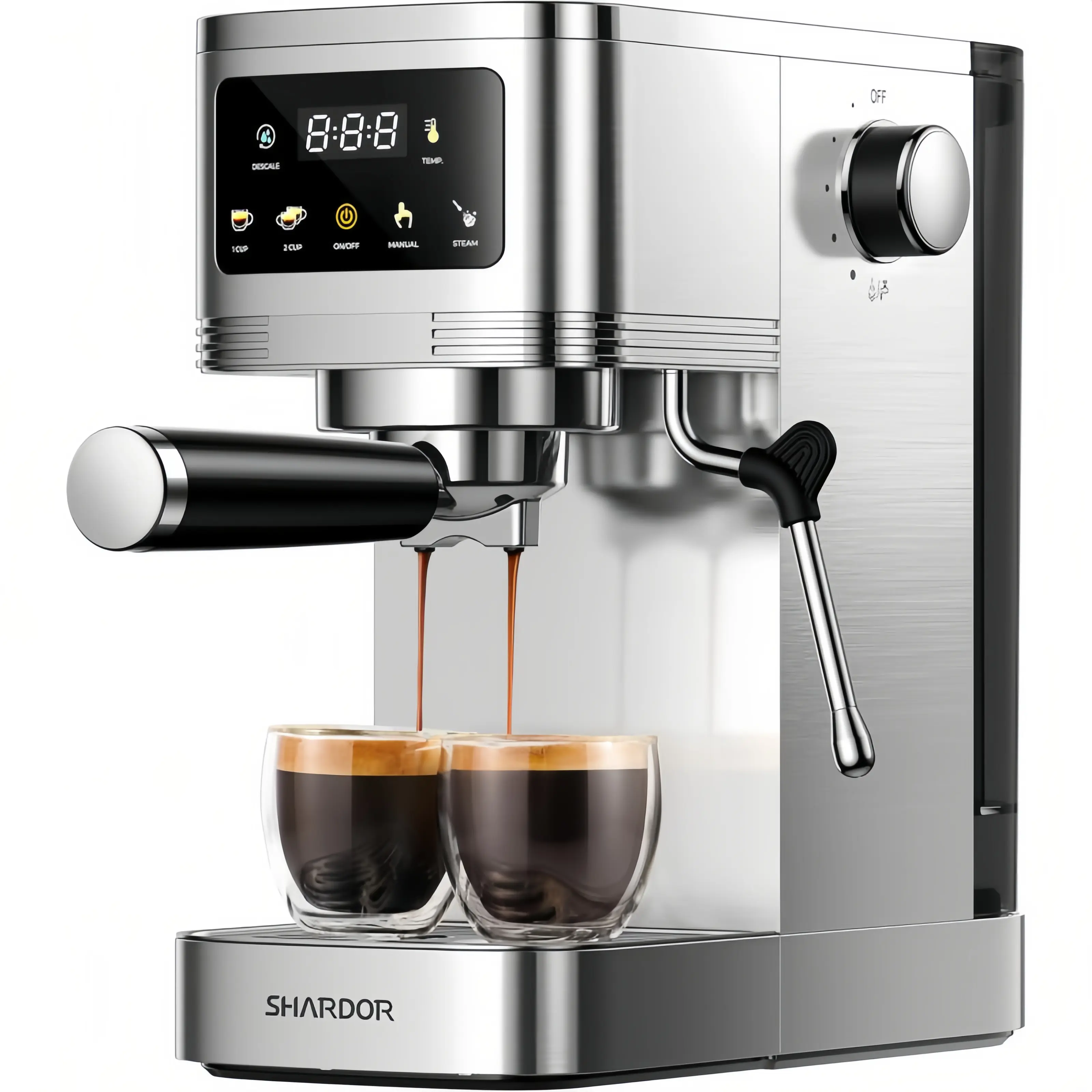 20-Bar Manual Espresso Machine with Stainless Steel Steam Wand, 45oz Capacity, Touchscreen, Adjustable Temperature, Milk Frother - Beginner-Friendly Coffee Maker for Cappuccino, Latte