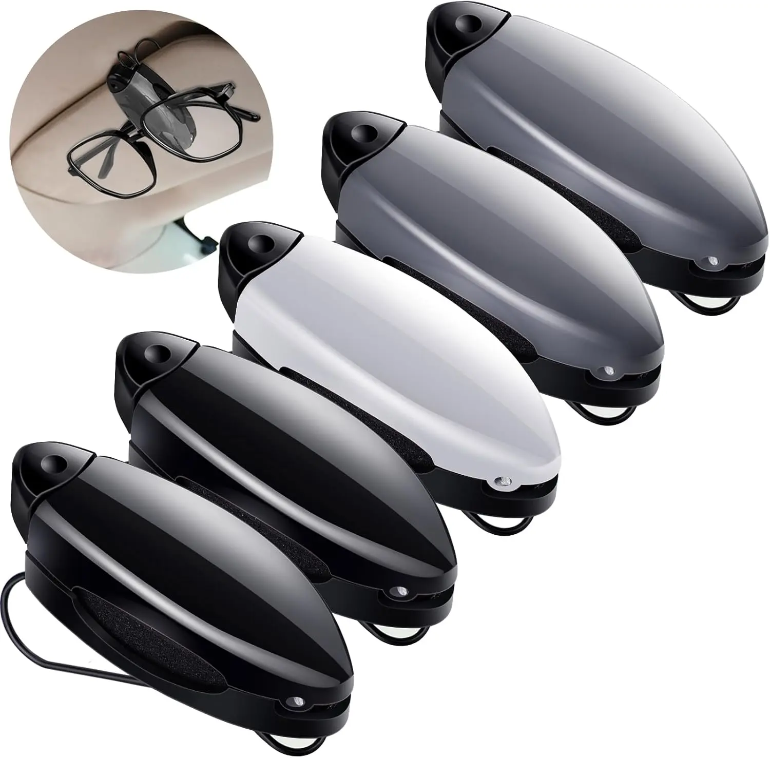 5 Pieces Auto Car Vehicle Sun Visor Clip Holder Sunglasses Holder for Eyeglasses Mount Ticket Card Clip Glasses Holder for Car Accessories(Black, Gray, Silver)
