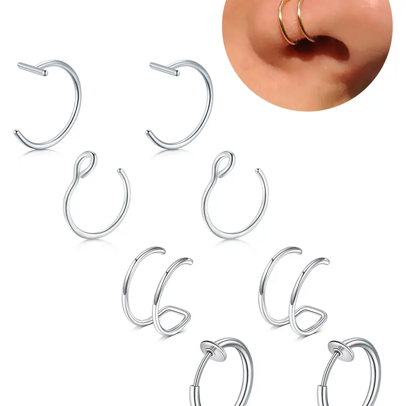 Fake Nose Ring Hoop Septum Clicker Ring Fake Lip Piercing non Pierced Clip on Lip Rings Hoops Faux Earring Hoops Silver Gold Black Pretend Nose Ring for Women Men non Piercings Jewelry for Halloween, Body Jewellery