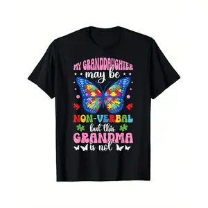 My Granddaughter Proud Autism Grandma Autism Warrior Grandma T-Shirt, Proud T-Shirt, Honor Souvenir Tee, Family Member Shirt with Short Sleeves, The Best Gift for Your Family, A Proud Gift for a Good Friend, 100%  double print   Shortsleeve Tshirt