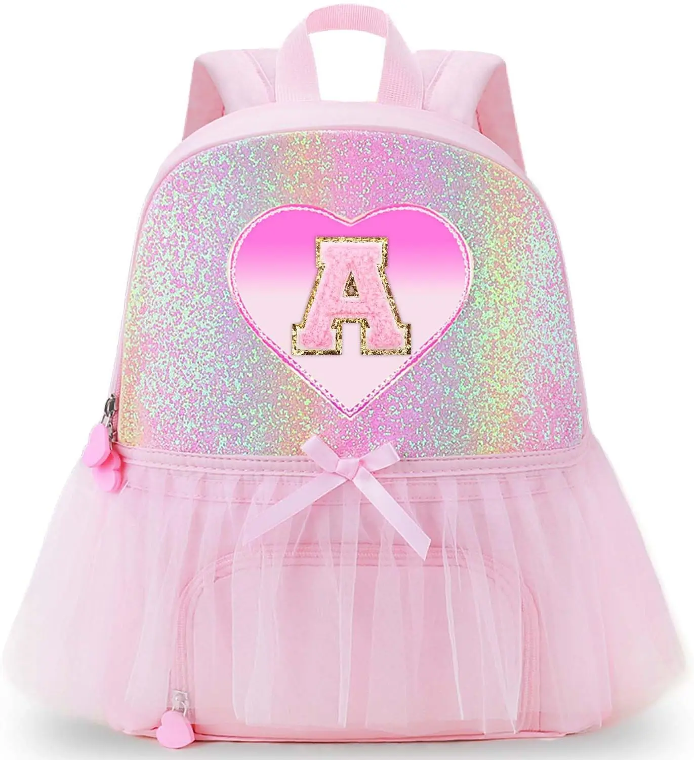 Girls' Personalized Monogram Pink Ballet Backpack (3-6 Years) - Kids' Cute Dance Bag with Separate Shoe Compartment, Birthday & Initial Gift Option A, Shoe Comp.