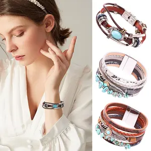 3 Pcs Western Jewelry for Women,Turquoise Bracelet Set,Native American Jewelry Western Gift for Ladies,Silver Bohemian Turquoise Cuff Bracelets,Christmas Party Gifts,Fashion Accessories