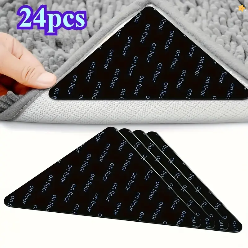 24pcs Rug Grippers Non Slip Fixing Stickers Carpet Mat for Hardwood Floors Tile Marble Floors Double Sided Adhesive Carpet Clips Keep Corner Flat Removable Carpet Tape for Area Rugs