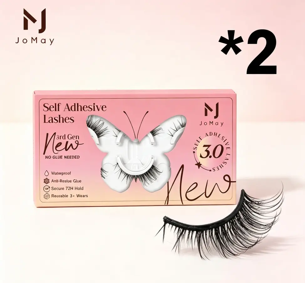 Jomay 3.0 3rd Gen Self-Stick False Eyelashes - Built-in Strip, No Extra Glue, D Curl, V-Shape, Waterproof, 72h Secure Hold, Reusable Fluffy, Beginner Friendly, Lash Extension, False Eyelashes & Adhesives, Beauty Cosmetic, Eyelash, Adhesion False Eyelashes