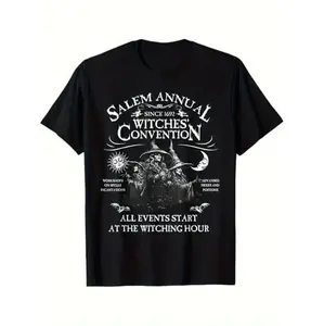 Cotton Salem T-Shirt With 1692 Coven Pattern And Monogram Design For Seasonal Casual Fashion And Halloween Gifting