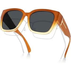 Polarized Fit Over Glasses Sunglasses for Women UV Protection, Trendy Square Wrap Around Shades for Driving Riding