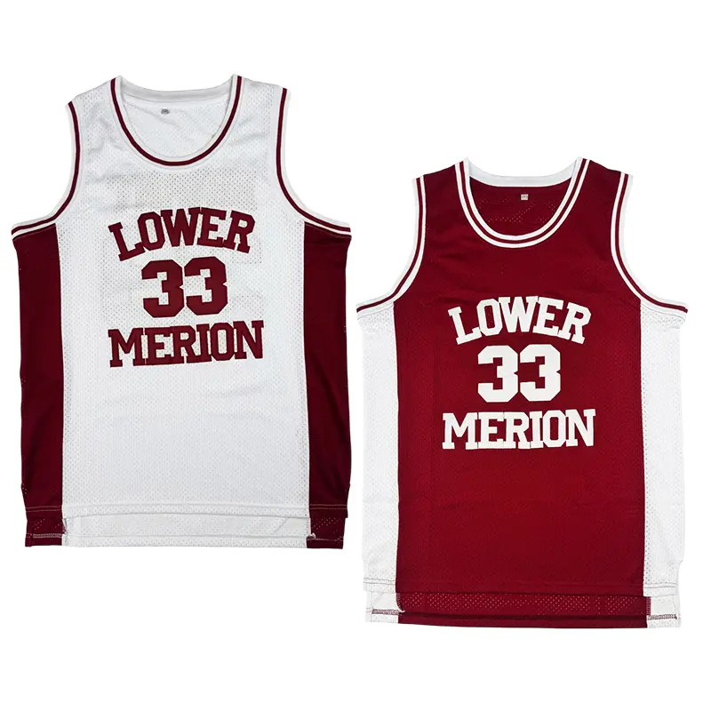 Xinkailin 2025 Men's Retro Lower Merion High School 33 Bryant Sewn Embroidery Sleeveless Mesh Jersey - Red White, Breathable High-Quality Summer Activewear Clothing, Customizable Gym Apparel