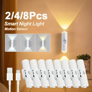 2/4/8-pack Sensor Wall Lights, Modern LED Peephole Motion Sensor Night Lights, 3-colour Adjustable Motion-Activated Lighting, Suitable for Hallways, Bedside Tables, Desks and Wardrobes, Minimalist Style USB-Rechargeable Lighting