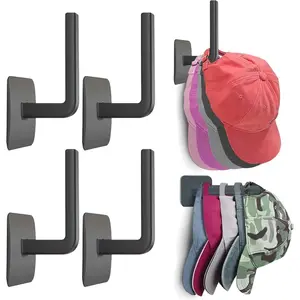 Hat Racks for Baseball Caps,Hat Rack for Wall Hat Organizer 4-Pack Hat Racks for，No Drilling Strong Hat Holder， Adhesive Hat Hooks for Wall,Hat Holder Wall (Black), Wall Mounted Hanger