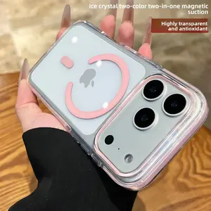 For iPhone 17 Pro Max 17 Pro 16 Pro Max 16 Pro 15 14 13 Smartphone Case Clear Ice Crystal Dual Color Magnetic Airbag Shockproof Full Protective Cover