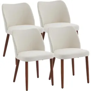 Garvee Set of 4/6 Modern Dining Chairs, Linen Fabric Kitchen Chairs with Solid Wood Legs, Ergonomic Design Armchair, Thick Cushion for Dining Room