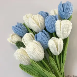 Handmade Knitted Tulip Bouquet DIY Material Kit, Crochet Yarn Craft Set for Self-Making Valentine’s Day Gifts to Girlfriends