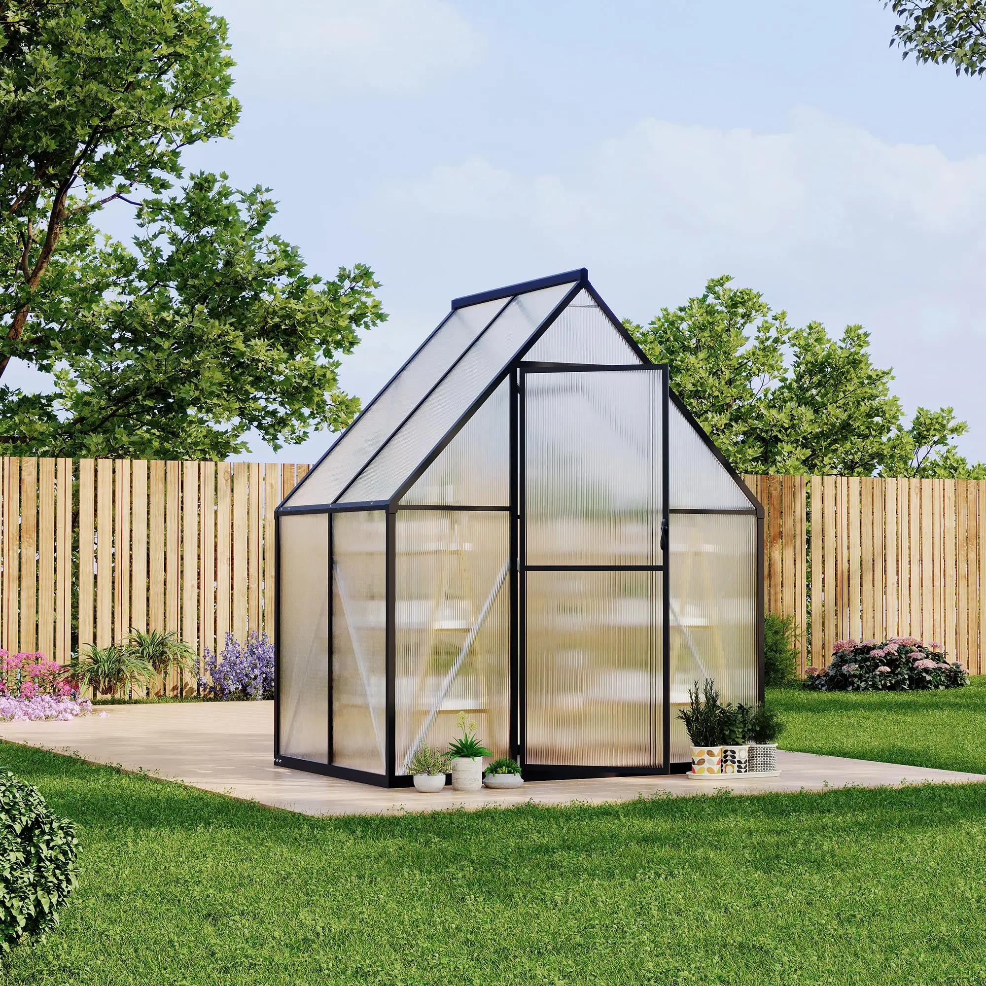 6'x4' Aluminium-Framed Polycarbonate Greenhouse Kit, Heavy-Duty Quick-Setup Structure with Roof Vent & 50 mph Wind Rating, 70.87"w x 95.6"d x 77.17"h Outdoor Unit for Backyard Gardening & Airflow Control