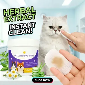 BellePaws Pet Eye & Face Cleaning Wipes 120pcs Gentle Safe Remove Tear Stains Bacteria Odor Aloe Witch Hazel Coconut Oil Formula for Dogs Cats