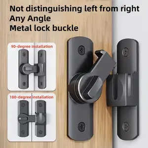 3-Pack Heavy-Duty Door Lock, Heavy-Duty Anti-Theft Door Lock Handle with 90°/180° Adjustable Sliding Bolt, Durable Stainless Steel Barn Door Lock, Sliding Door Lock for Garage, Bathroom, Outdoor Use
